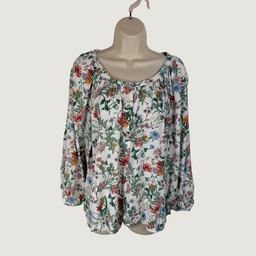 Rachel Rachel Roy Medium Floral Rayon Blouse Cottage Boho Balloon Sleeve